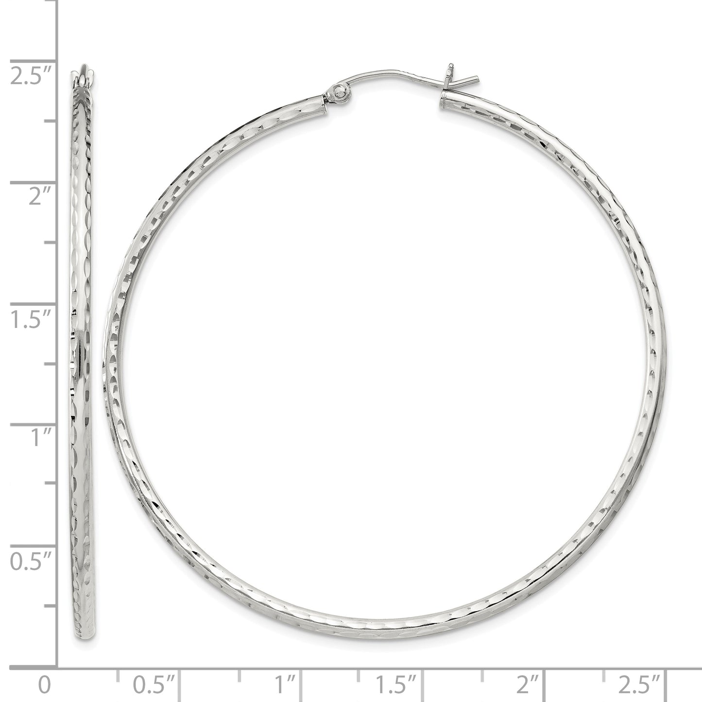 Sterling Silver 2mm Diamond Cut Hoop Earrings