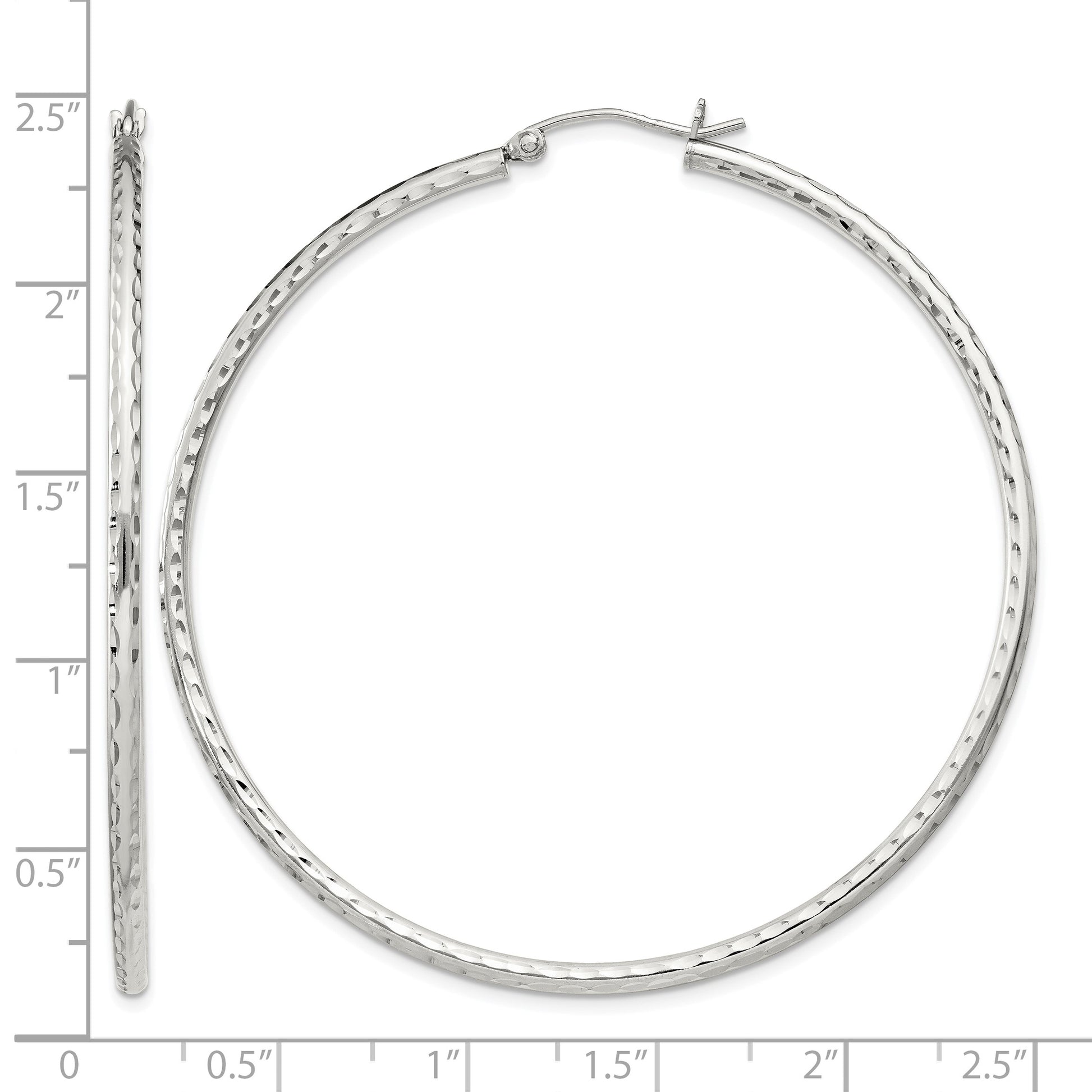 Sterling Silver 2mm Diamond Cut Hoop Earrings