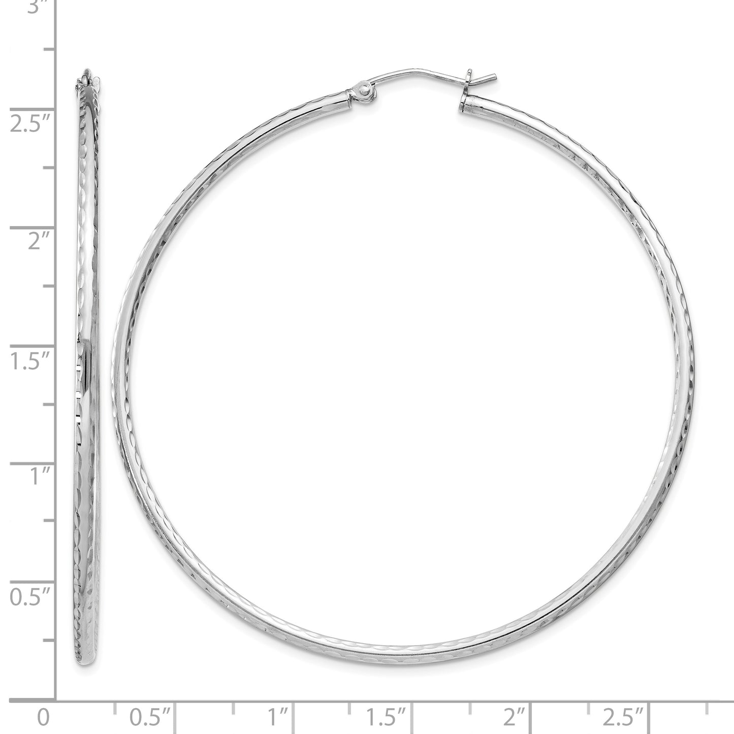 Sterling Silver Rhodium-plated 2mm Diamond Cut Hoop Earrings