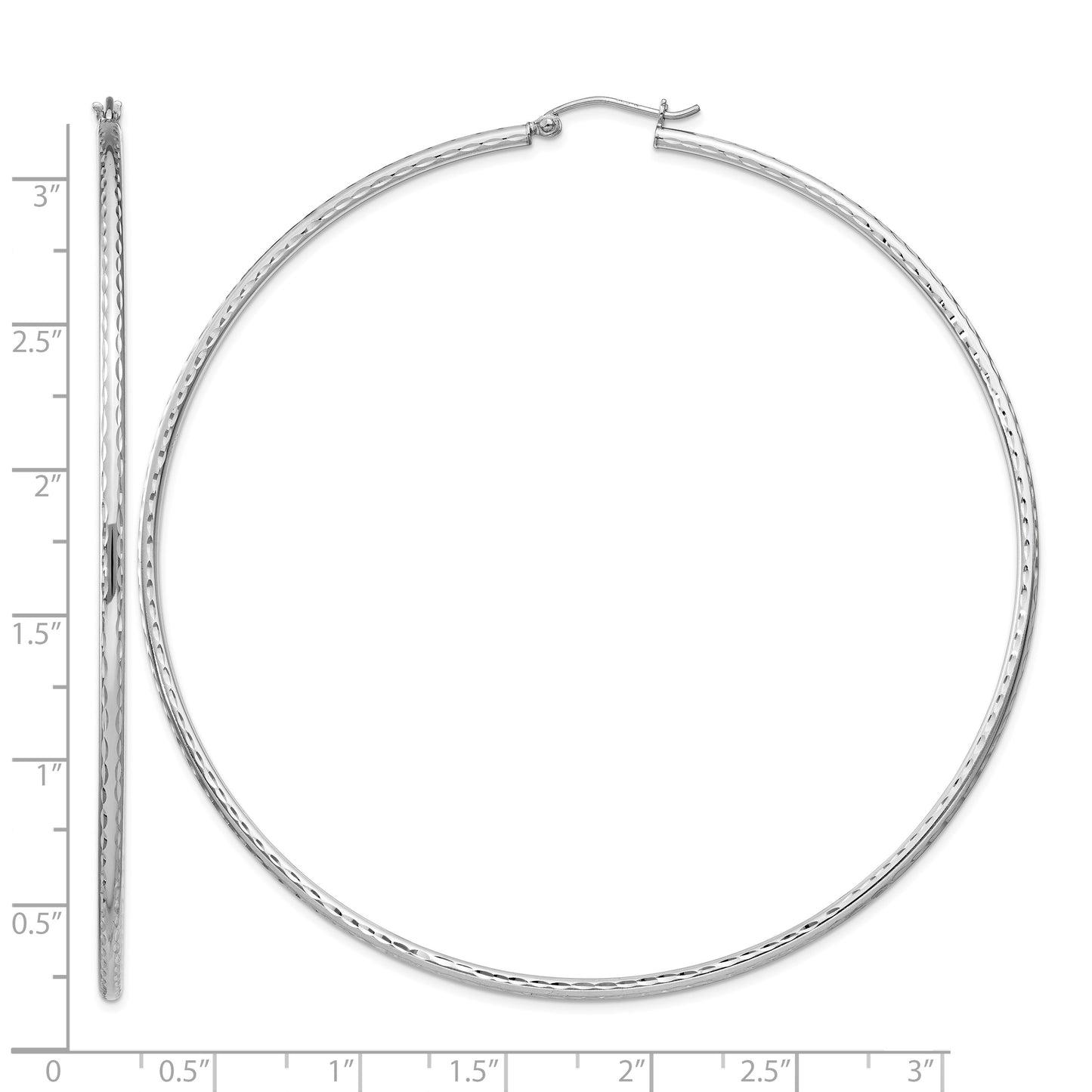 Sterling Silver Rhodium-plated 2mm Diamond Cut Hoop Earrings