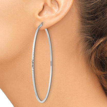 Sterling Silver 2mm Diamond Cut Hoop Earrings