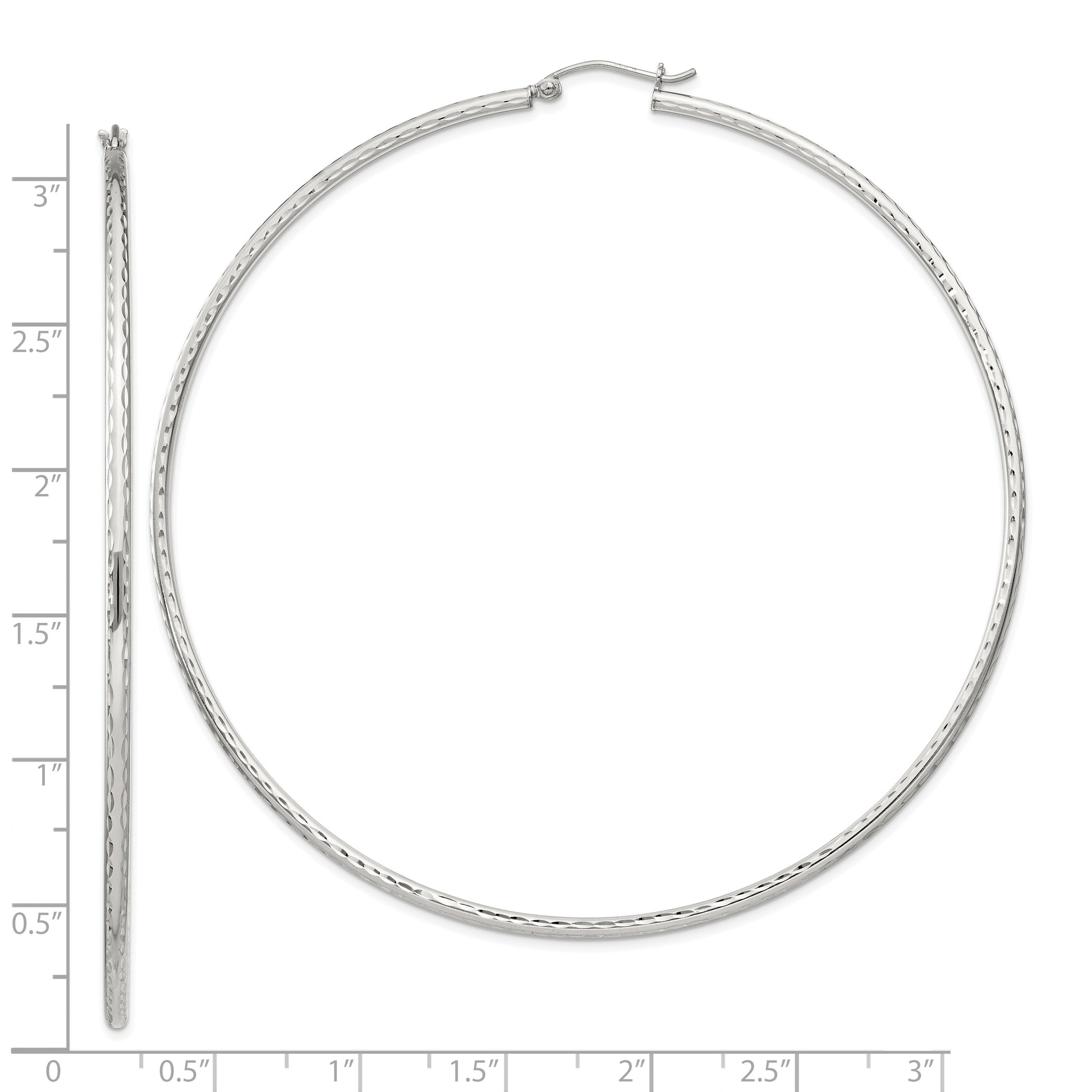 Sterling Silver 2mm Diamond Cut Hoop Earrings