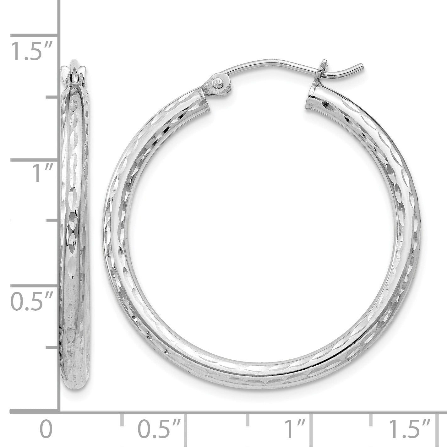 Sterling Silver Rhodium-plated 2.5mm Diamond-cut Hoop Earrings