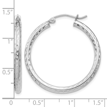 Sterling Silver Rhodium-plated 2.5mm Diamond-cut Hoop Earrings