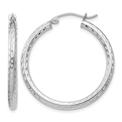 Sterling Silver Rhodium-plated 2.5mm Diamond-cut Hoop Earrings