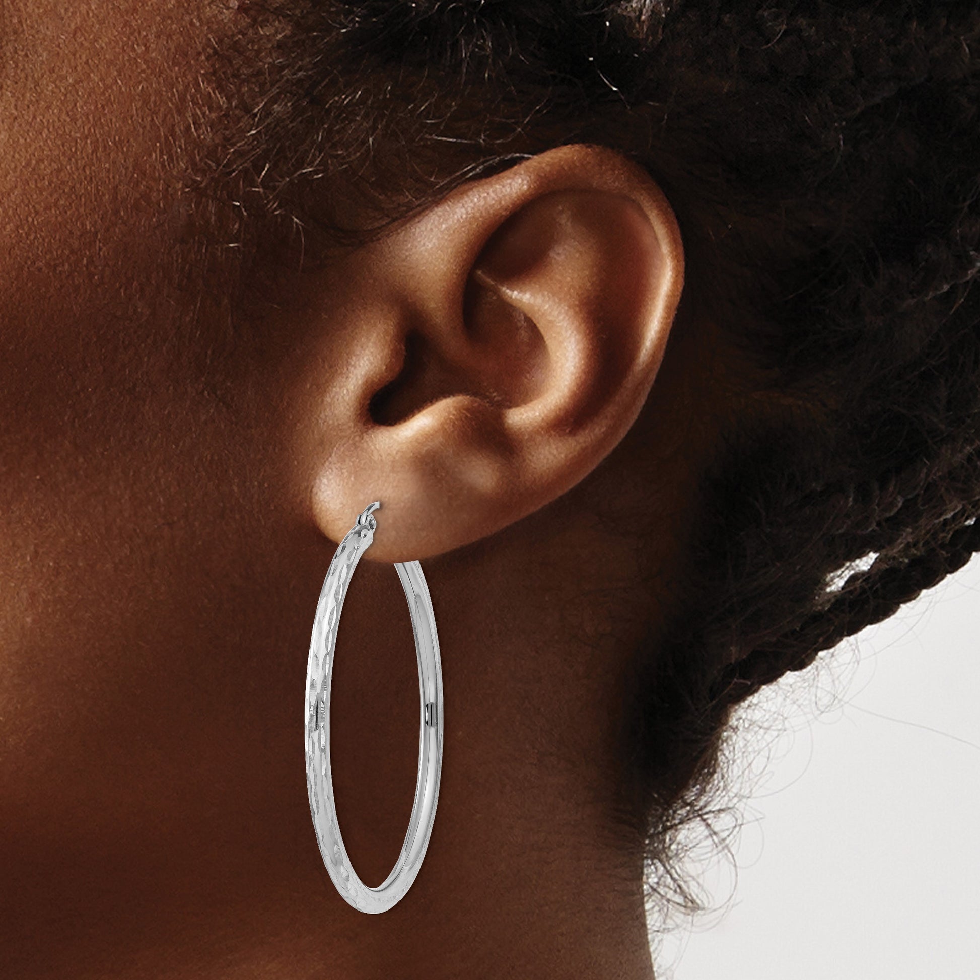 Sterling Silver Rhodium-plated 2.5mm Diamond-cut Hoop Earrings