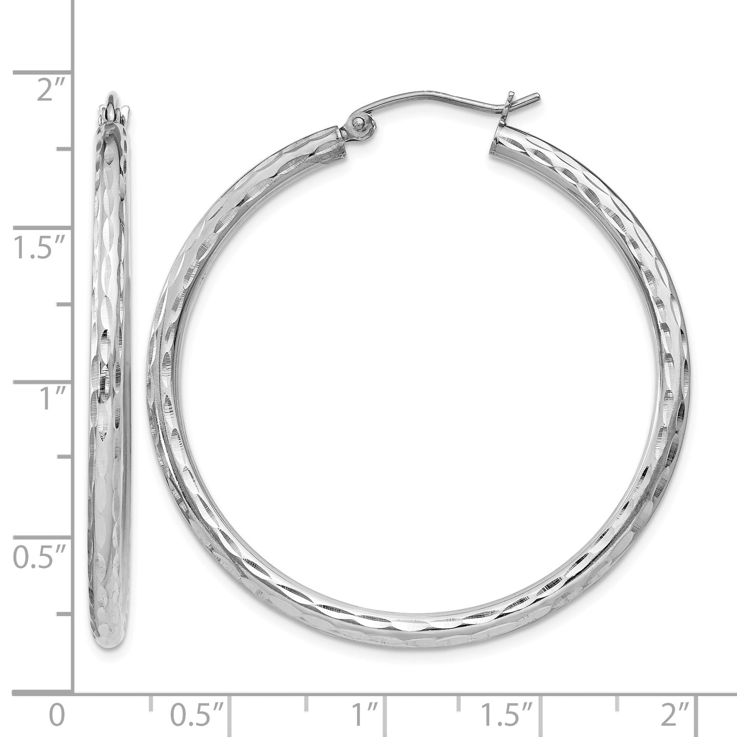 Sterling Silver Rhodium-plated 2.5mm Diamond-cut Hoop Earrings