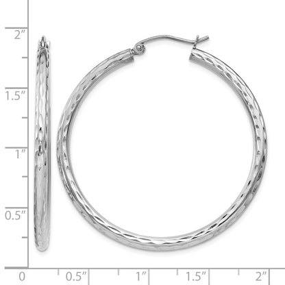Sterling Silver Rhodium-plated 2.5mm Diamond-cut Hoop Earrings