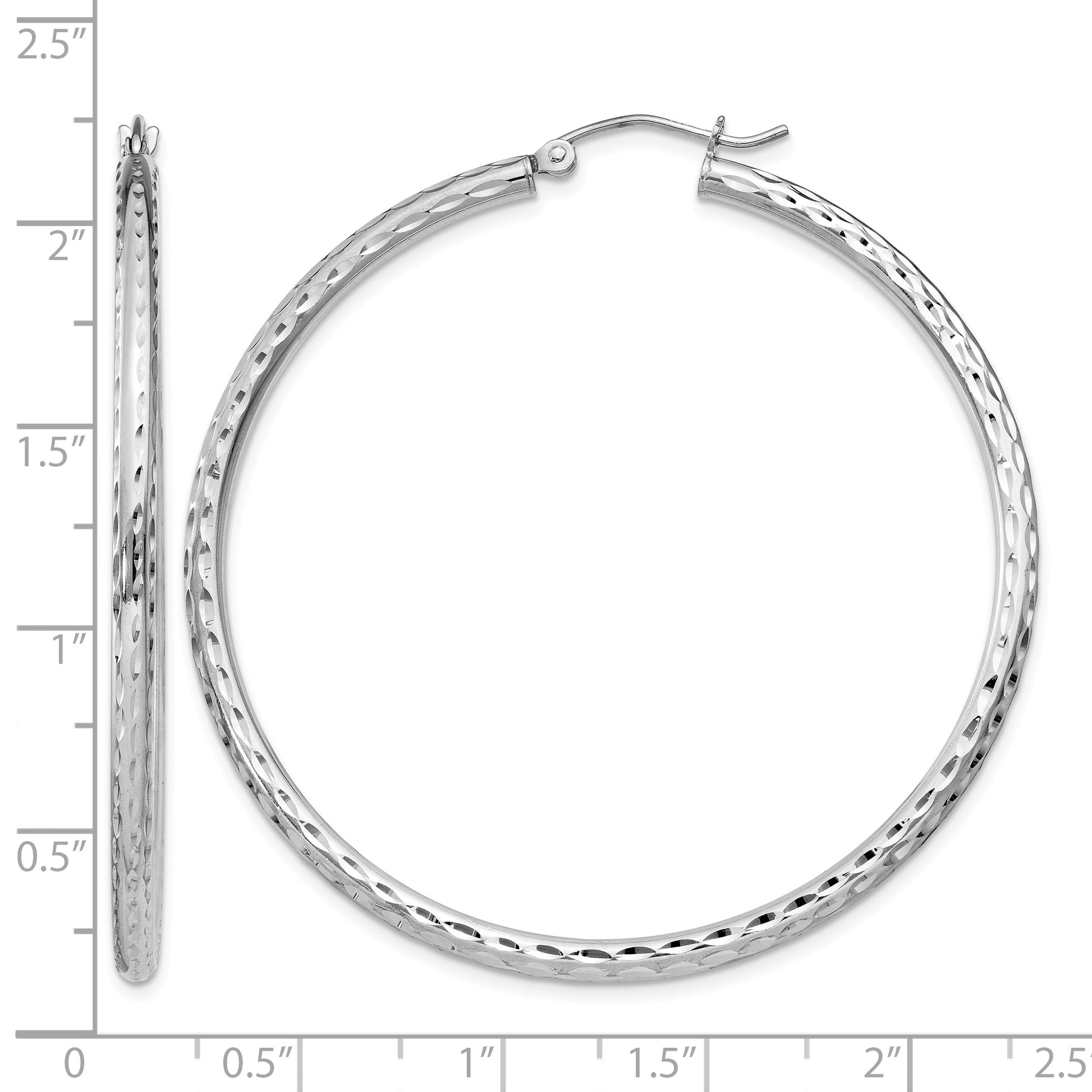 Sterling Silver Rhodium-plated 2.5mm Diamond-cut Hoop Earrings