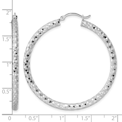 Sterling Silver Rhodium-plated 3.00mm Diamond Cut Hoop Earrings