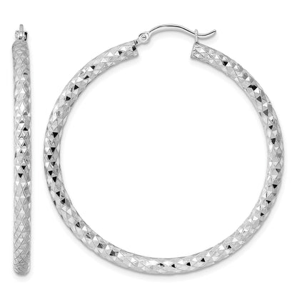 Sterling Silver Rhodium-plated 3.00mm Diamond Cut Hoop Earrings