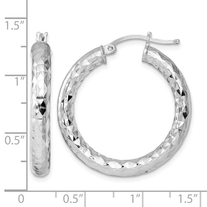 Sterling Silver Rhodium-plated 4.00mm Diamond Cut Hoop Earrings
