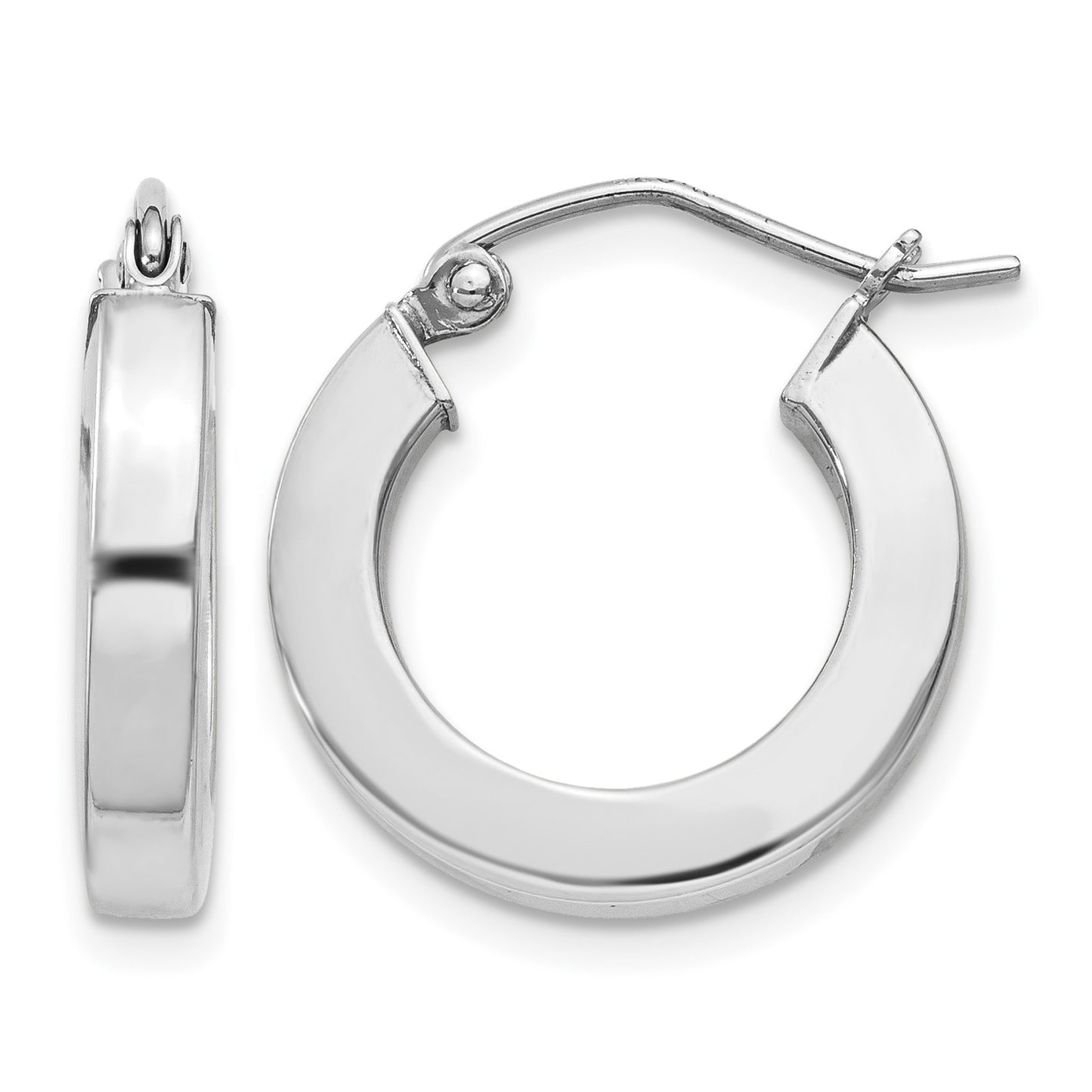 Sterling Silver Rhodium-plated 3x17mm Square Tube Hoop Earrings