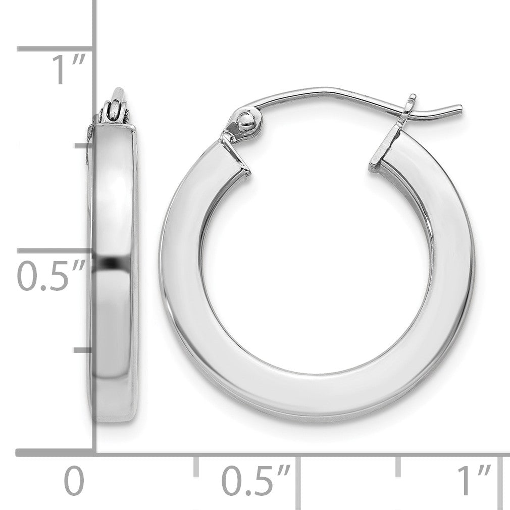 Sterling Silver Rhodium-plated 3x20mm Square Tube Hoop Earrings