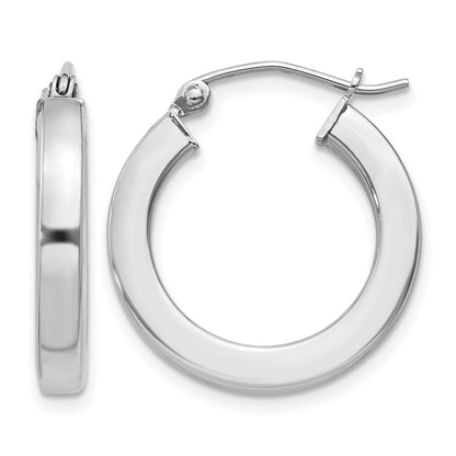 Sterling Silver Rhodium-plated 3x20mm Square Tube Hoop Earrings