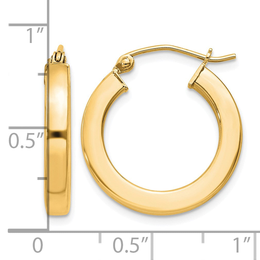 Sterling Silver Flash Gold-plated 3x20mm Square Tube Hoop Earrings