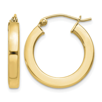 Sterling Silver Flash Gold-plated 3x20mm Square Tube Hoop Earrings