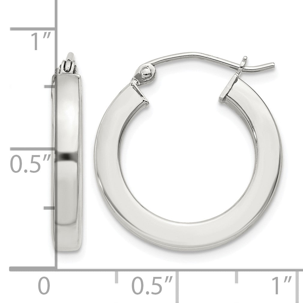 Sterling Silver 3x20mm Square Tube Hoop Earrings