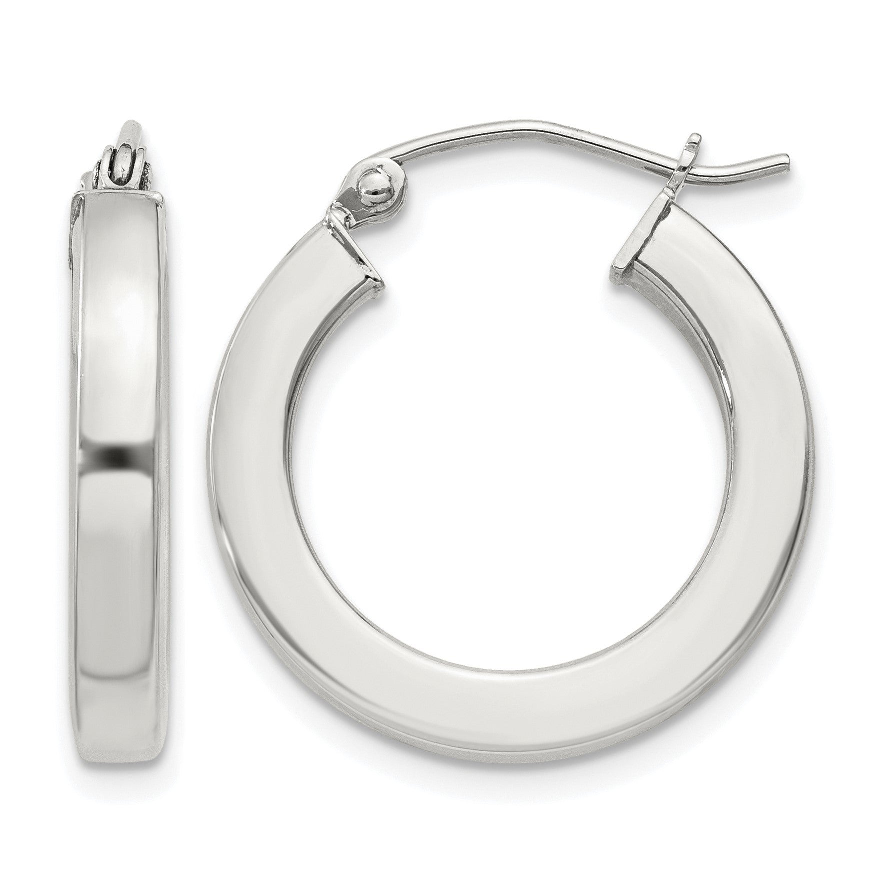 Sterling Silver 3x20mm Square Tube Hoop Earrings