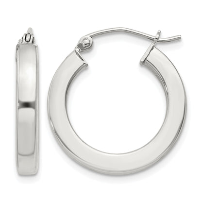 Sterling Silver 3x20mm Square Tube Hoop Earrings