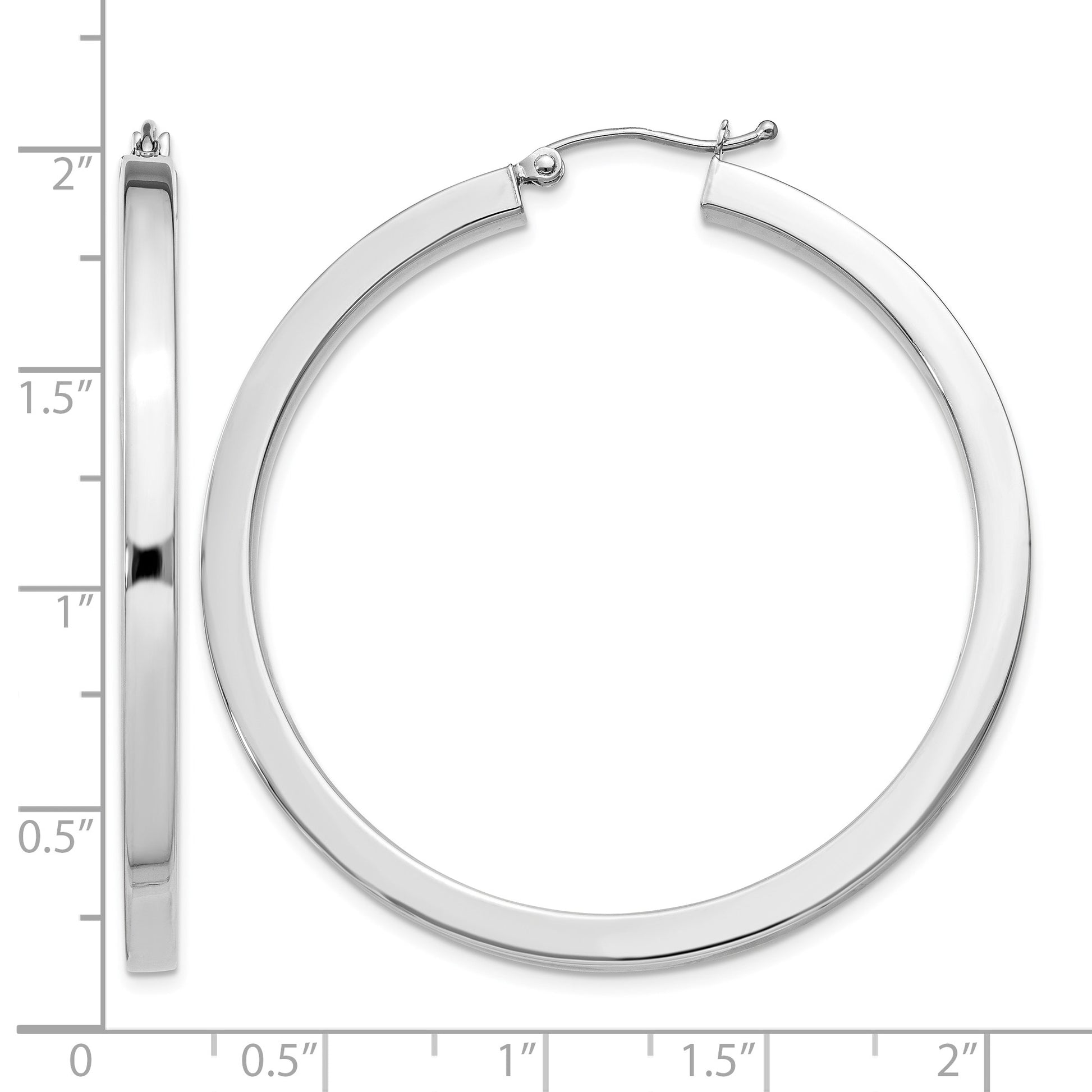 Sterling Silver Rhodium-plated 3x45mm Square Tube Hoop Earrings