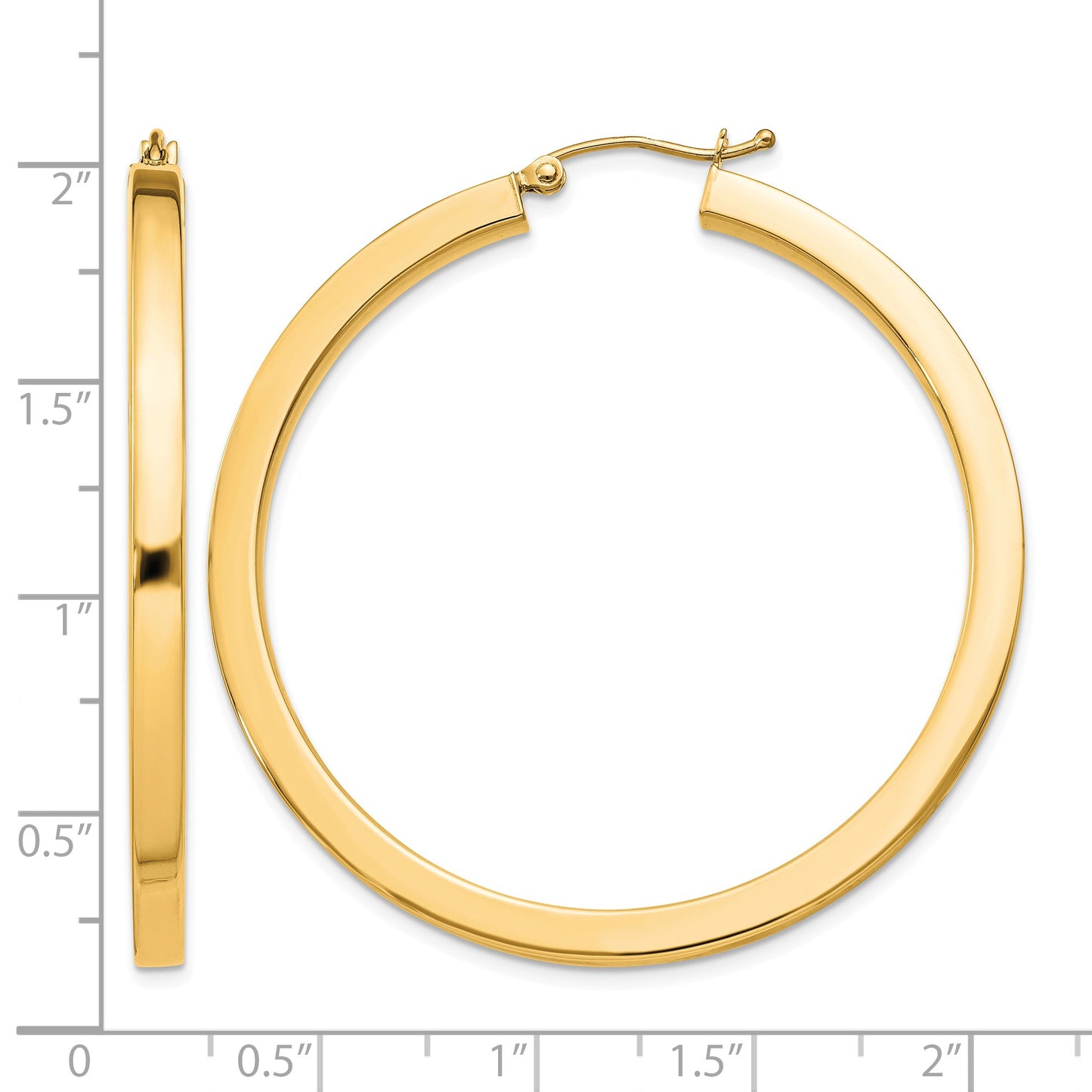 Sterling Silver Flash Gold-plated 3x45mm Square Tube Hoop Earrings