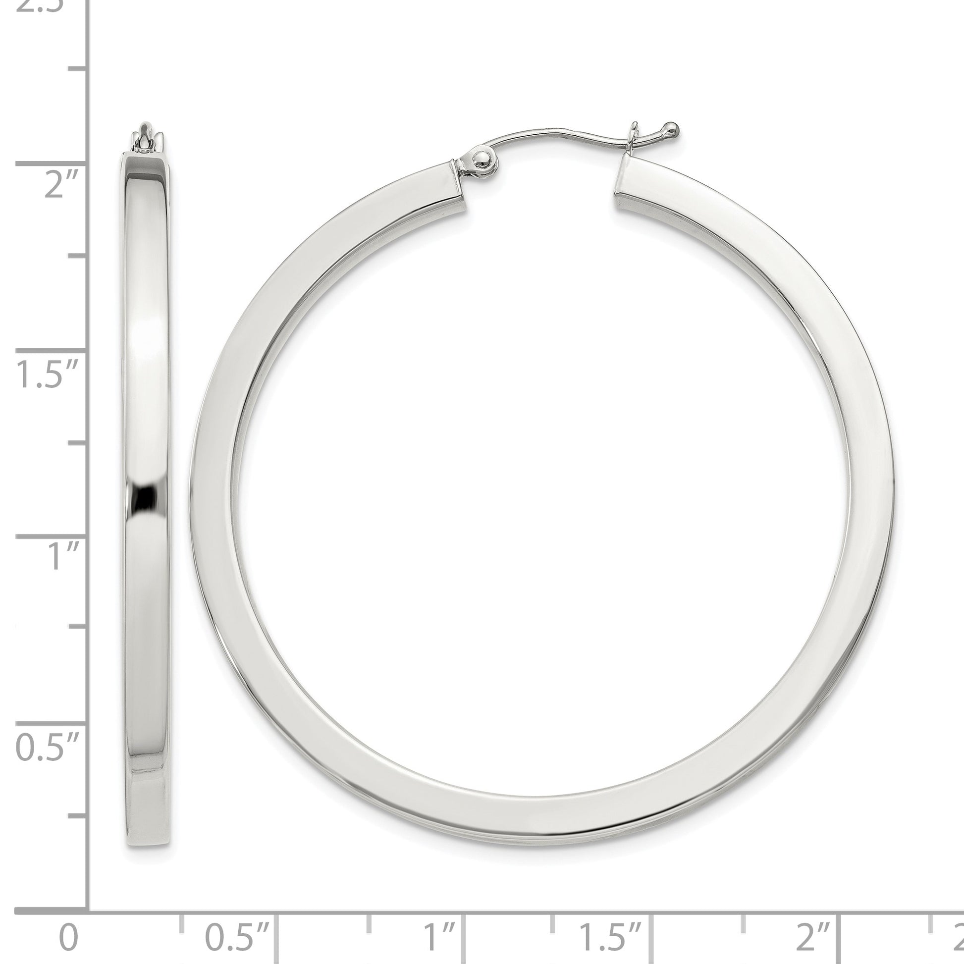 Sterling Silver 3x45mm Square Tube Hoop Earrings