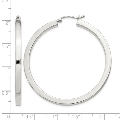 Sterling Silver 3x45mm Square Tube Hoop Earrings