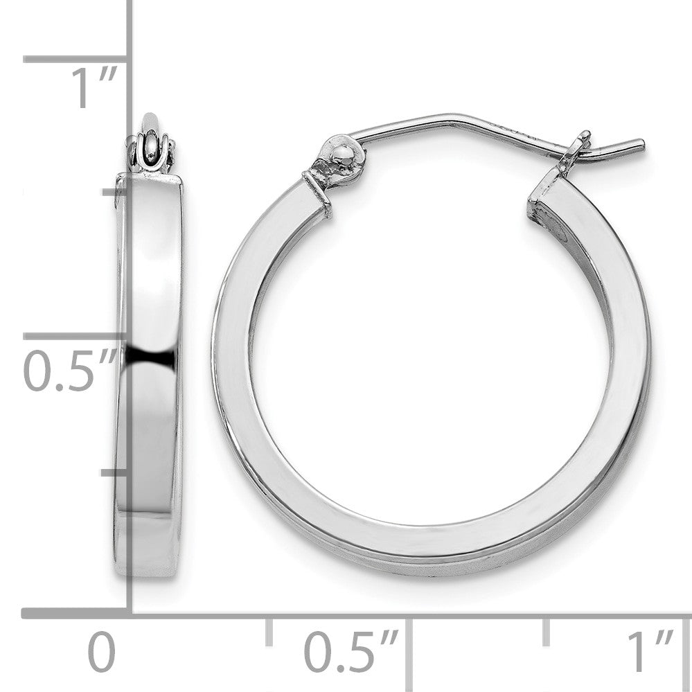 Sterling Silver RH-plated Concave 3x1x20mm Rectangular Tube Hoop Earrings