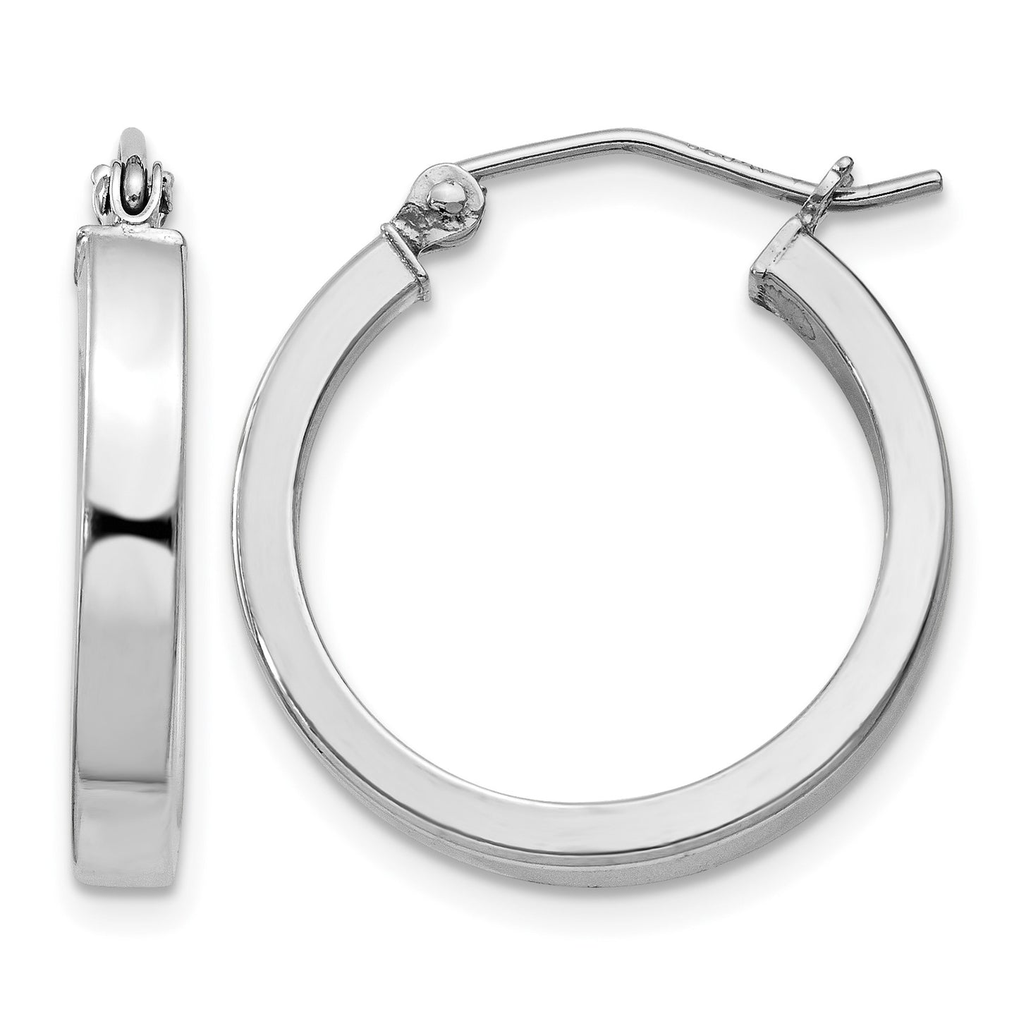 Sterling Silver RH-plated Concave 3x1x20mm Rectangular Tube Hoop Earrings