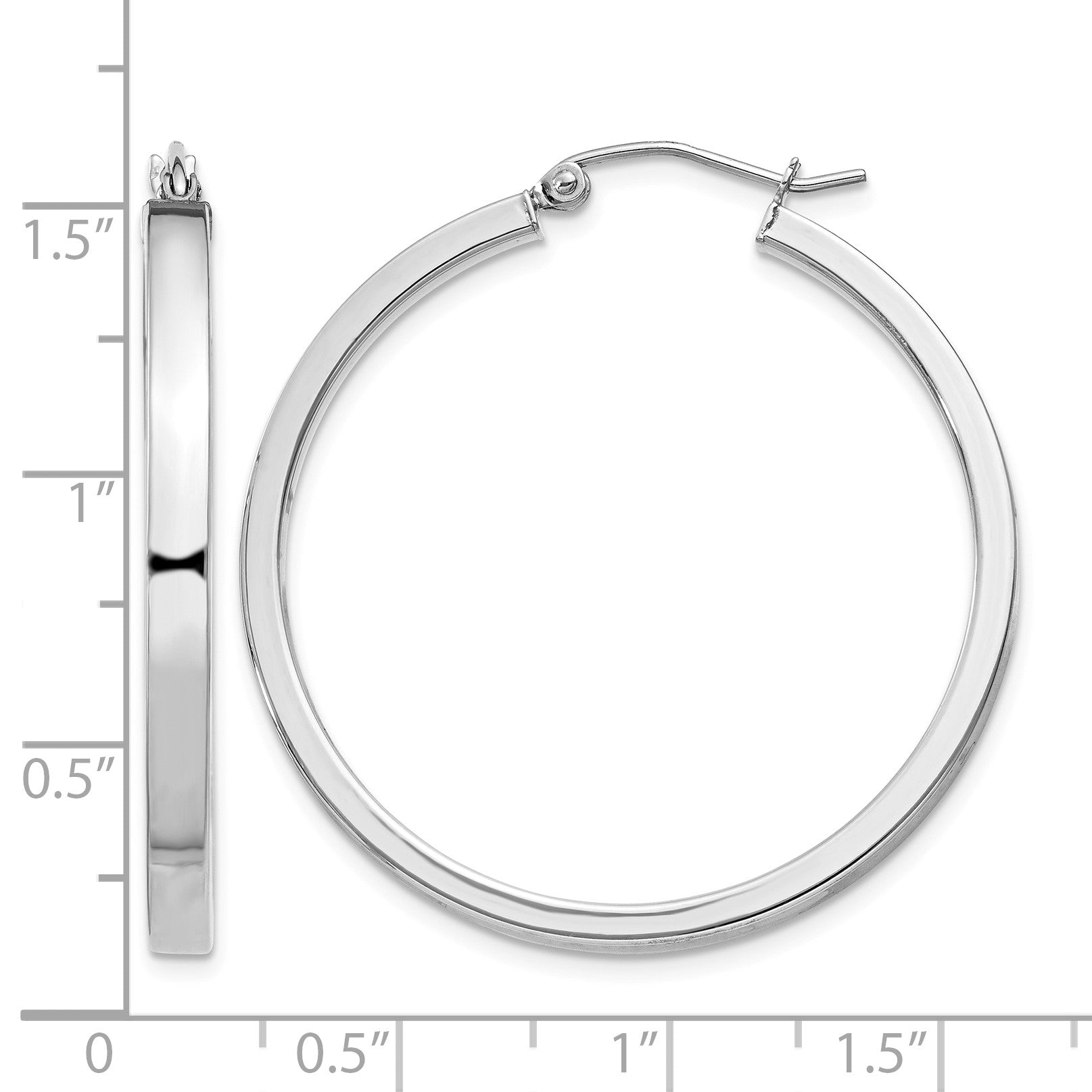 Sterling Silver RH-plated Concave 3x1x35mm Rectangular Tube Hoop Earrings