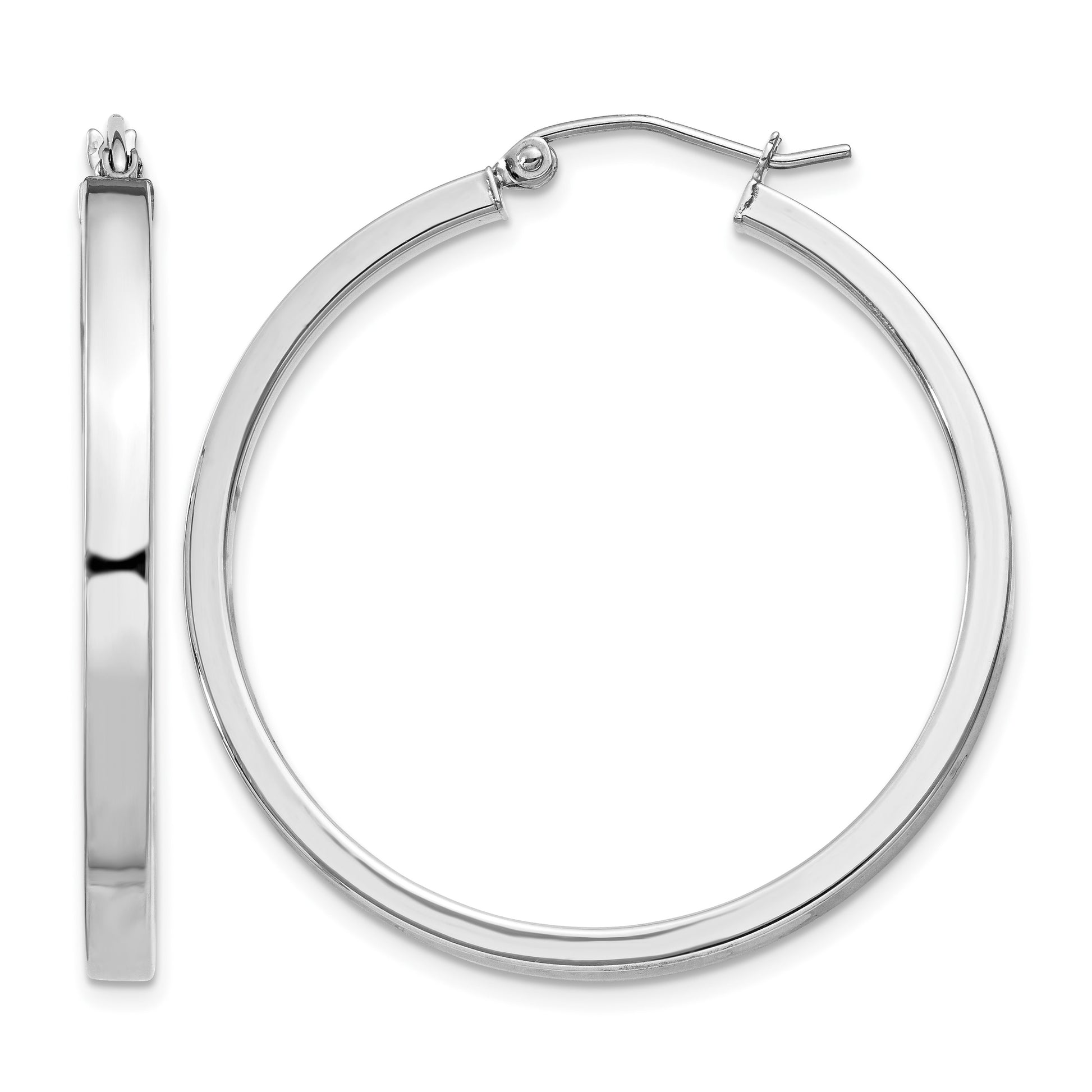Sterling Silver RH-plated Concave 3x1x35mm Rectangular Tube Hoop Earrings