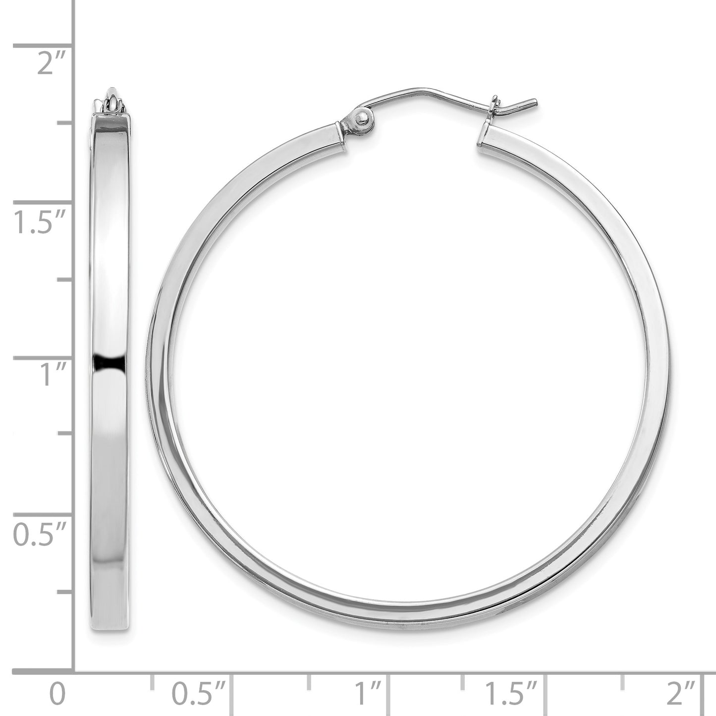 Sterling Silver RH-plated Concave 3x1x40mm Rectangular Tube Hoop Earrings