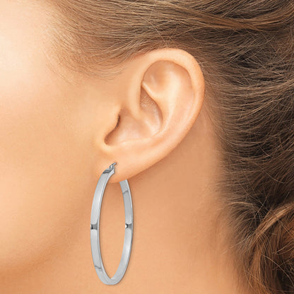 Sterling Silver RH-plated Concave 3x1x45mm Rectangular Tube Hoop Earrings