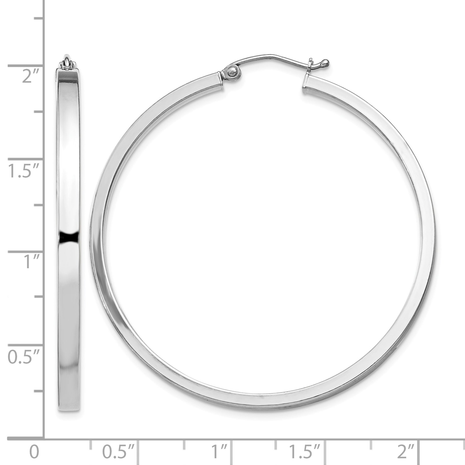 Sterling Silver RH-plated Concave 3x1x45mm Rectangular Tube Hoop Earrings