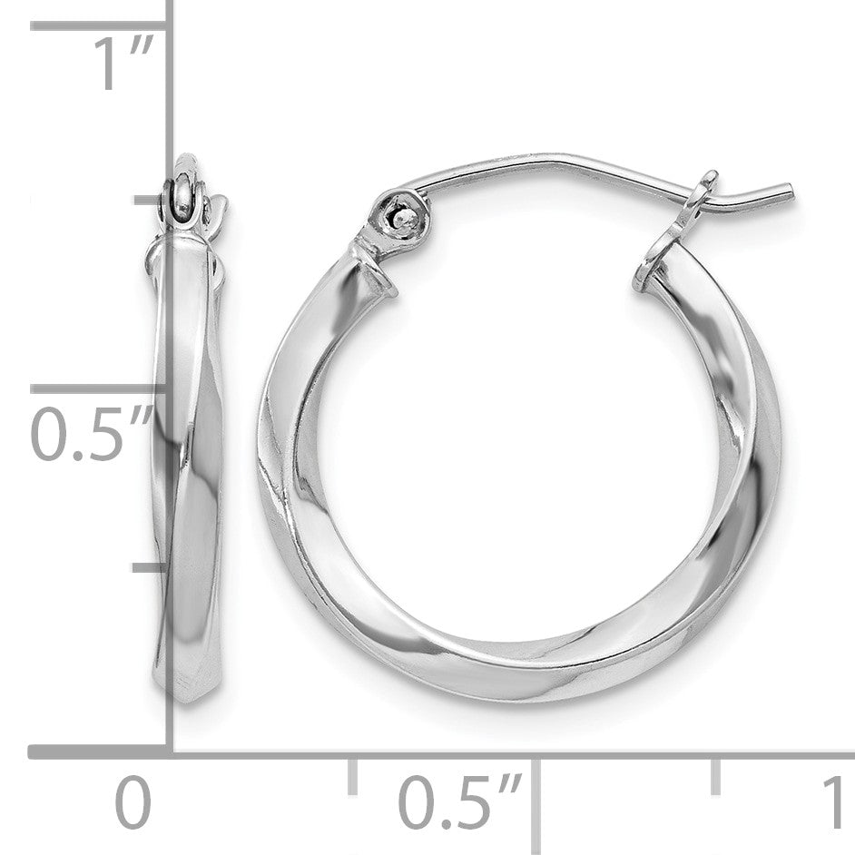 Sterling Silver Rhodium-plated Twisted 2.5x18mmHoop Earrings