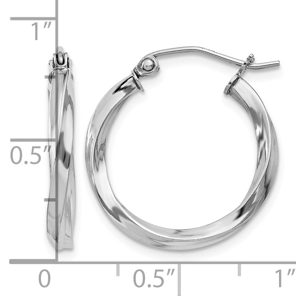 Sterling Silver Rhodium-plated Twisted 2.5x20mmHoop Earrings