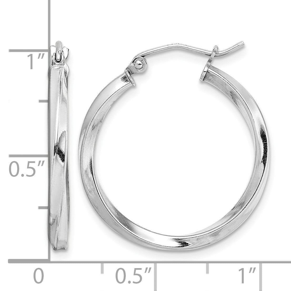 Sterling Silver Rhodium-plated Twisted 2.5x25mmHoop Earrings