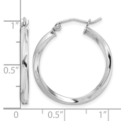 Sterling Silver Rhodium-plated Twisted 2.5x25mmHoop Earrings