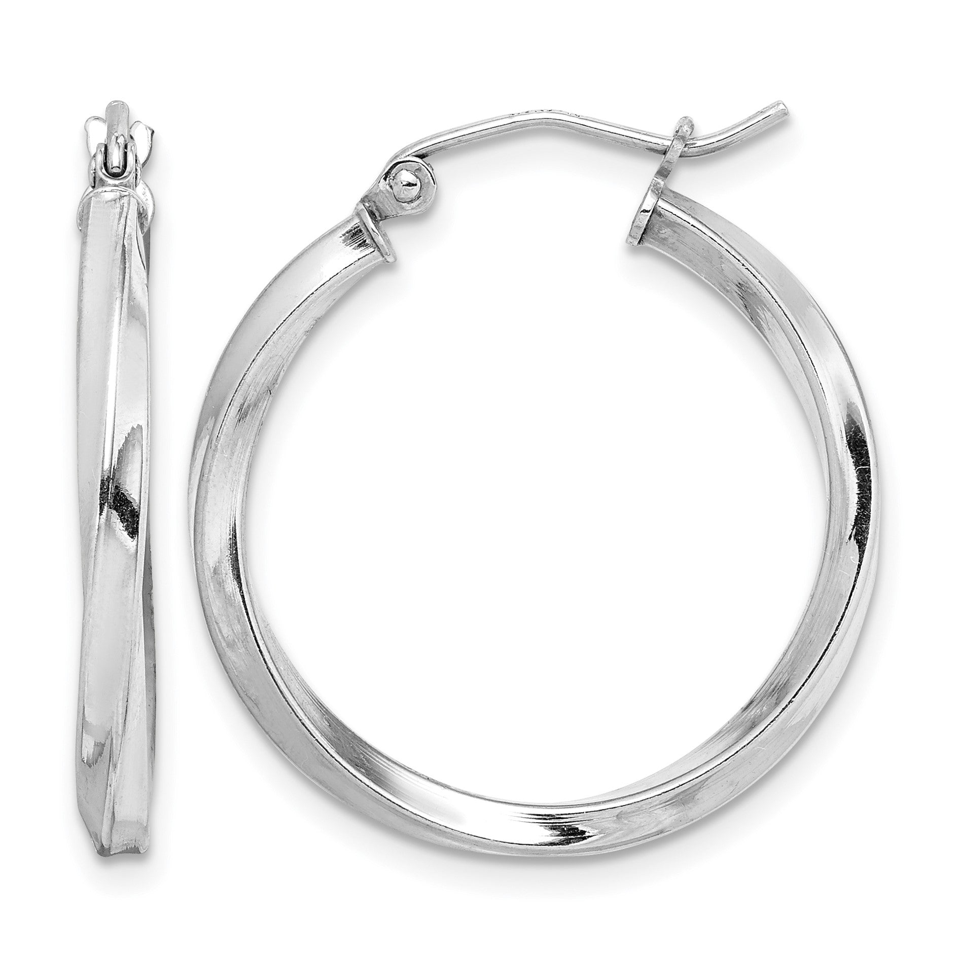 Sterling Silver Rhodium-plated Twisted 2.5x25mmHoop Earrings