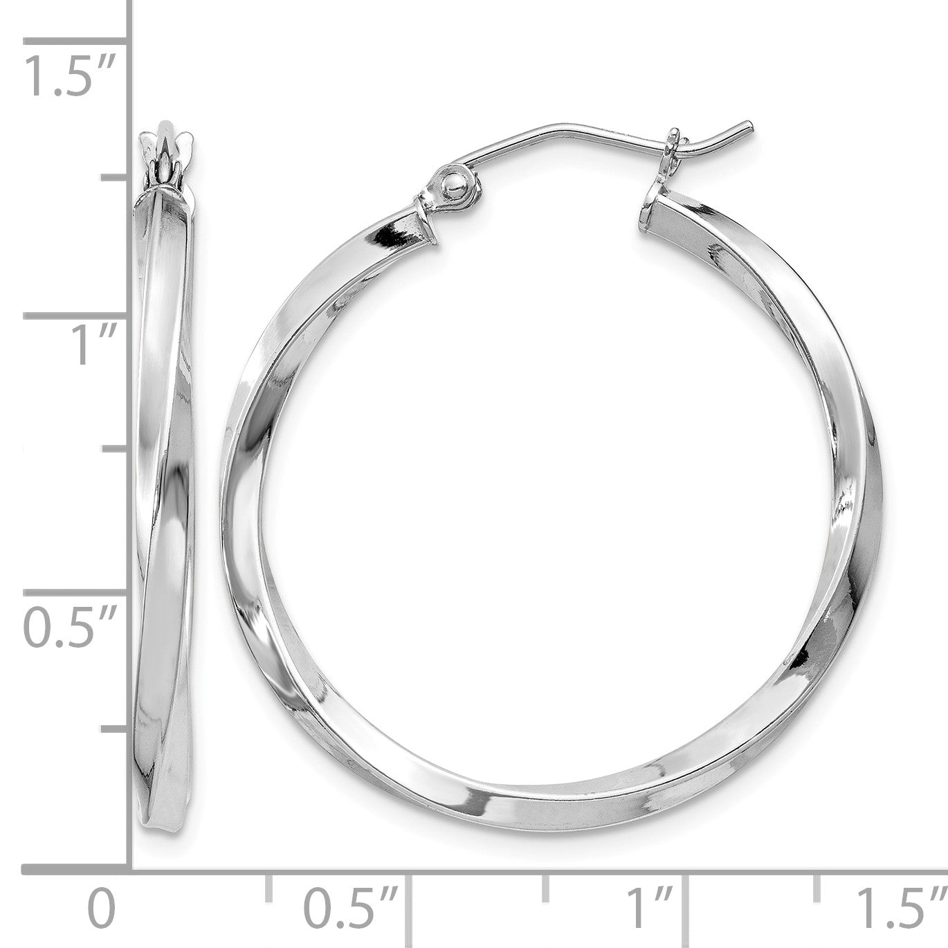 Sterling Silver Rhodium-plated Twisted 2.5x30mmHoop Earrings