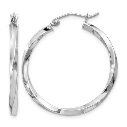 Sterling Silver Rhodium-plated Twisted 2.5x30mmHoop Earrings