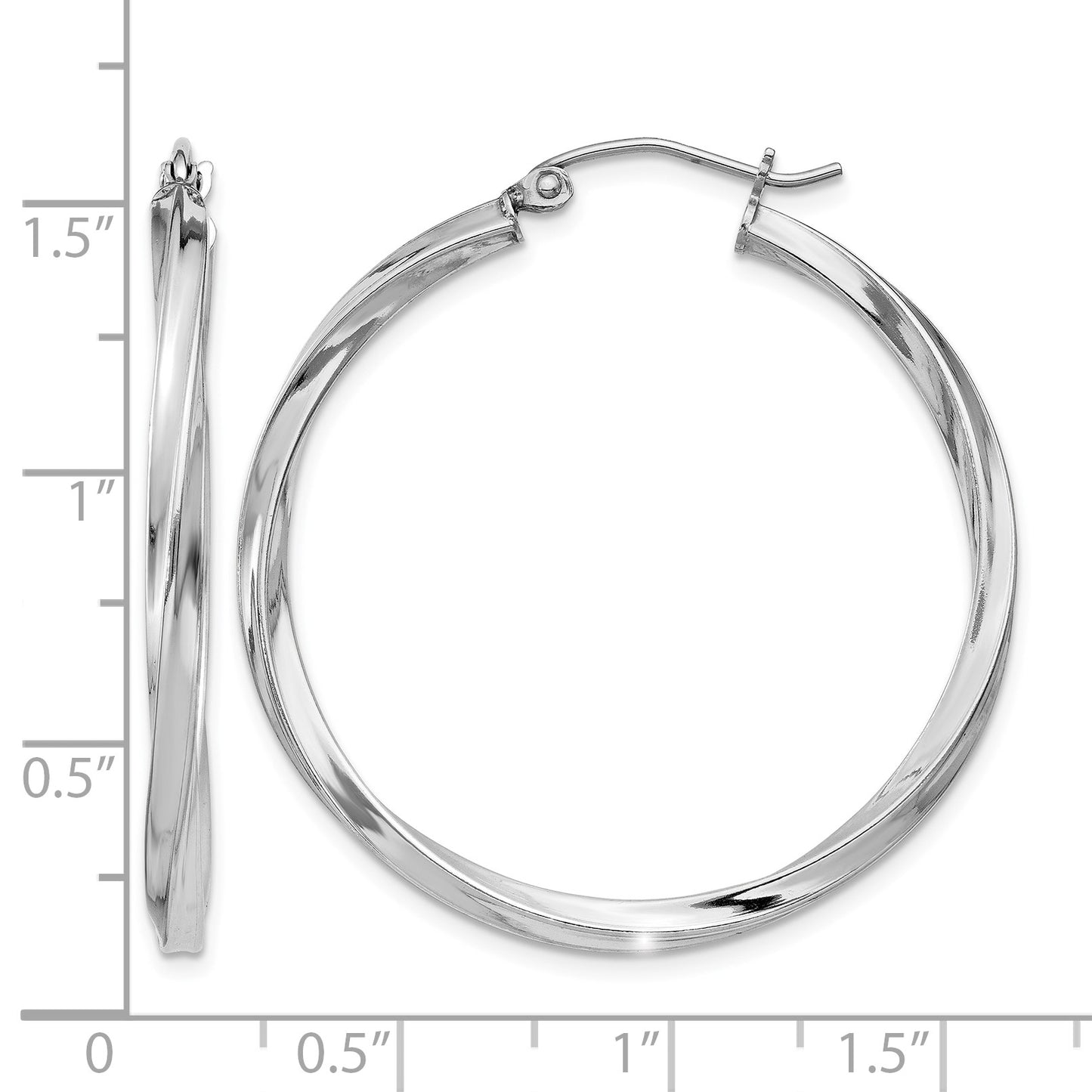 Sterling Silver Rhodium-plated Twisted 2.5x35mmHoop Earrings