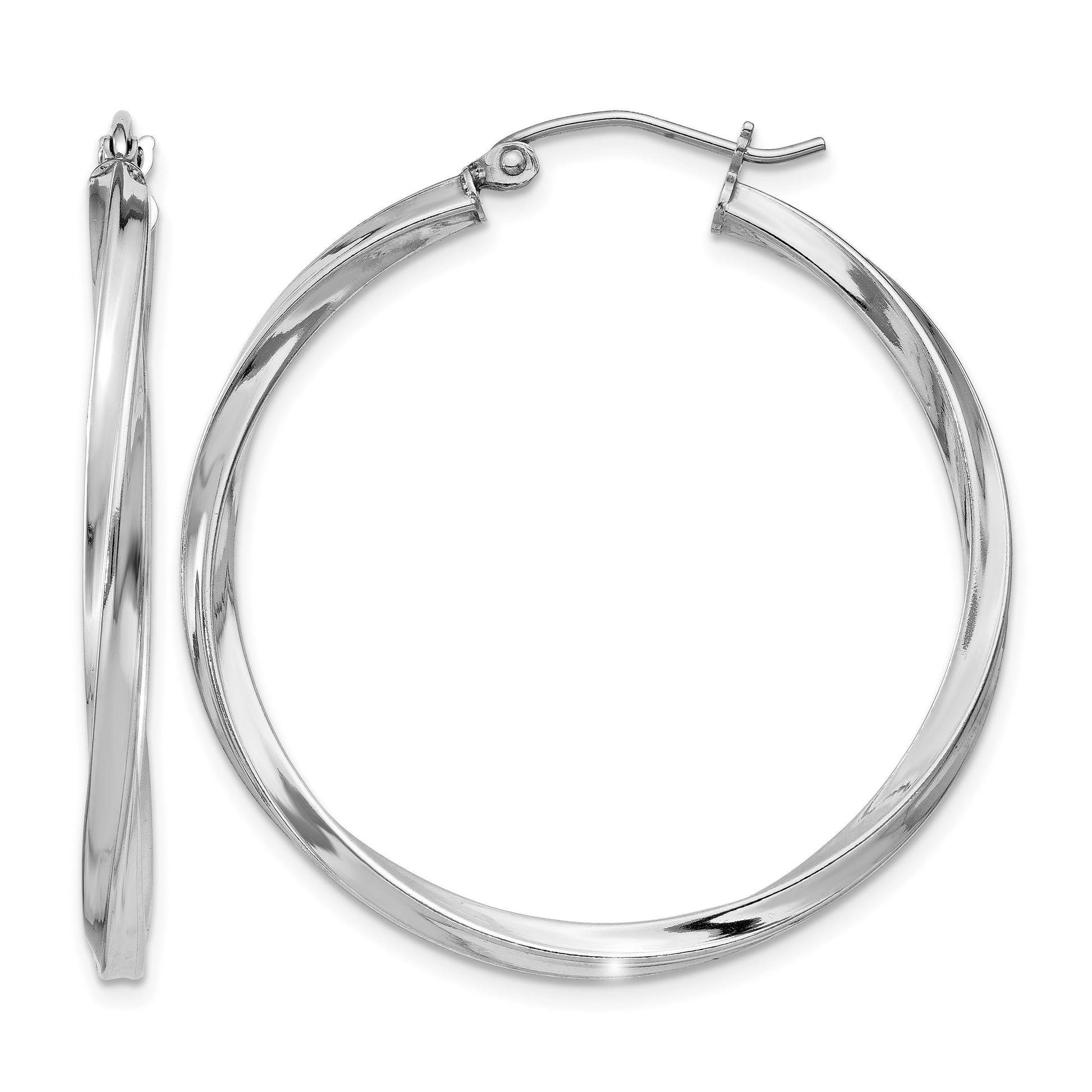 Sterling Silver Rhodium-plated Twisted 2.5x35mmHoop Earrings