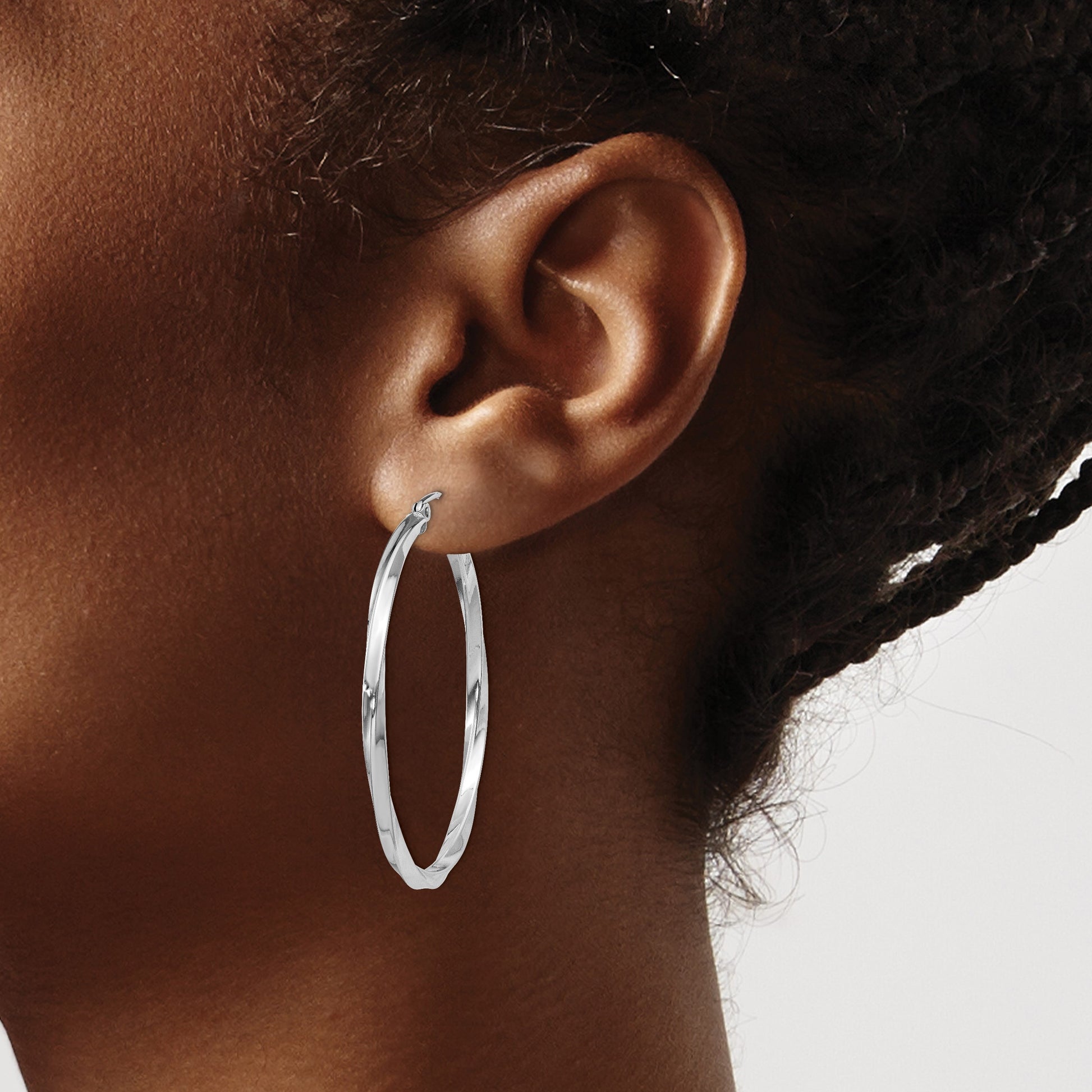 Sterling Silver Rhodium-plated Twisted 2.5x40mmHoop Earrings