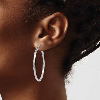 Sterling Silver Rhodium-plated Twisted 2.5x40mmHoop Earrings