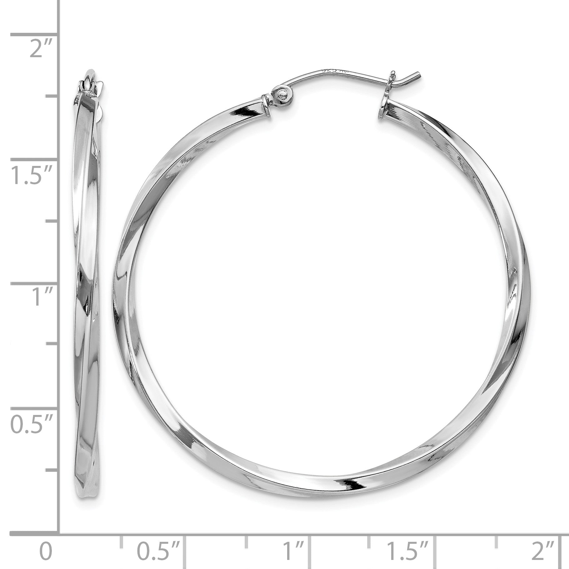 Sterling Silver Rhodium-plated Twisted 2.5x40mmHoop Earrings