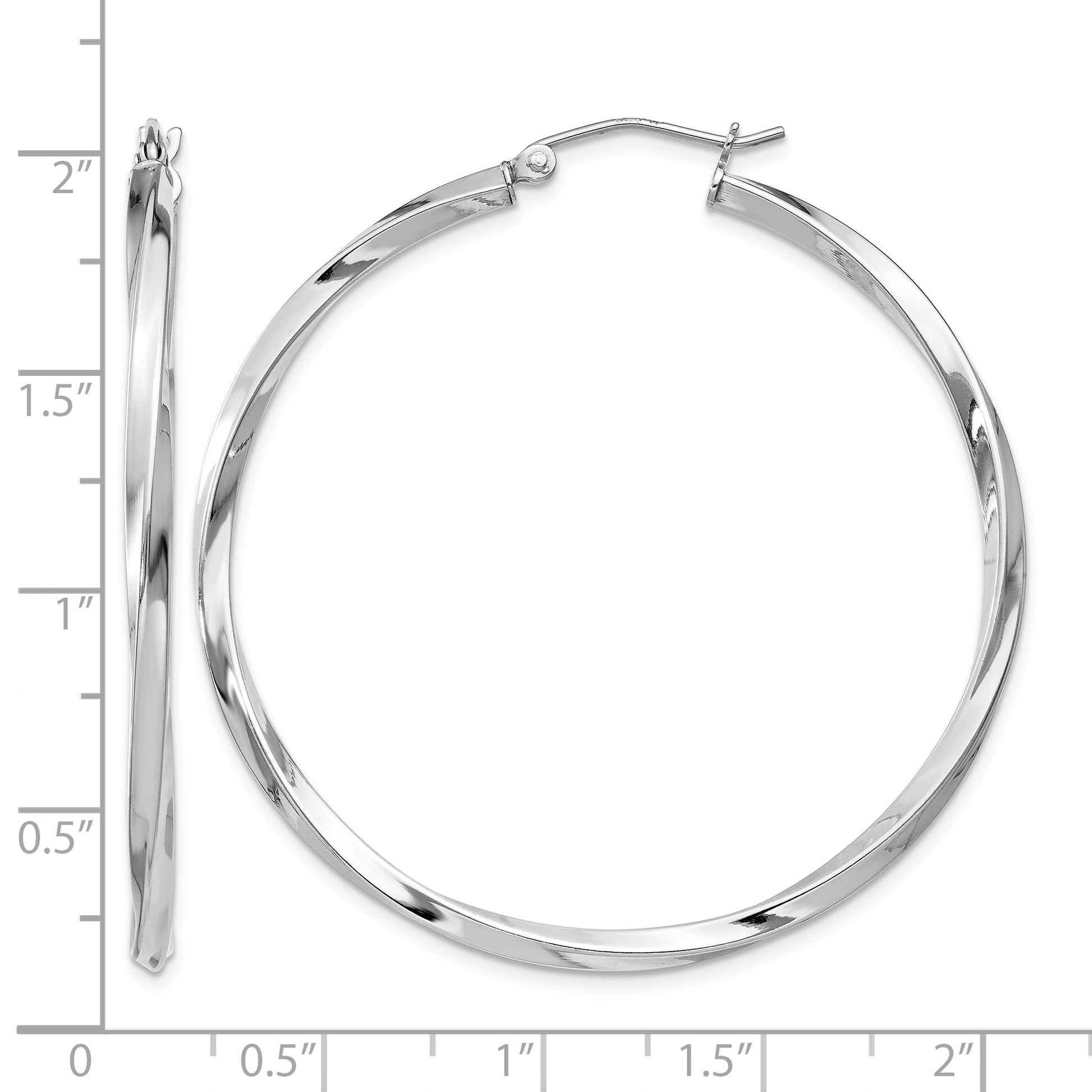 Sterling Silver Rhodium-plated Twisted 2.5x45mmHoop Earrings
