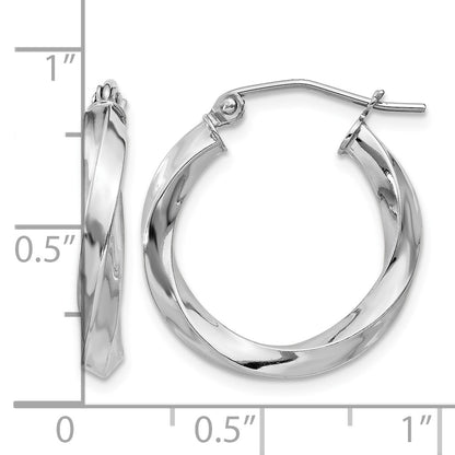 Sterling Silver Rhodium-plated 3x20mmTwisted Hoop Earrings