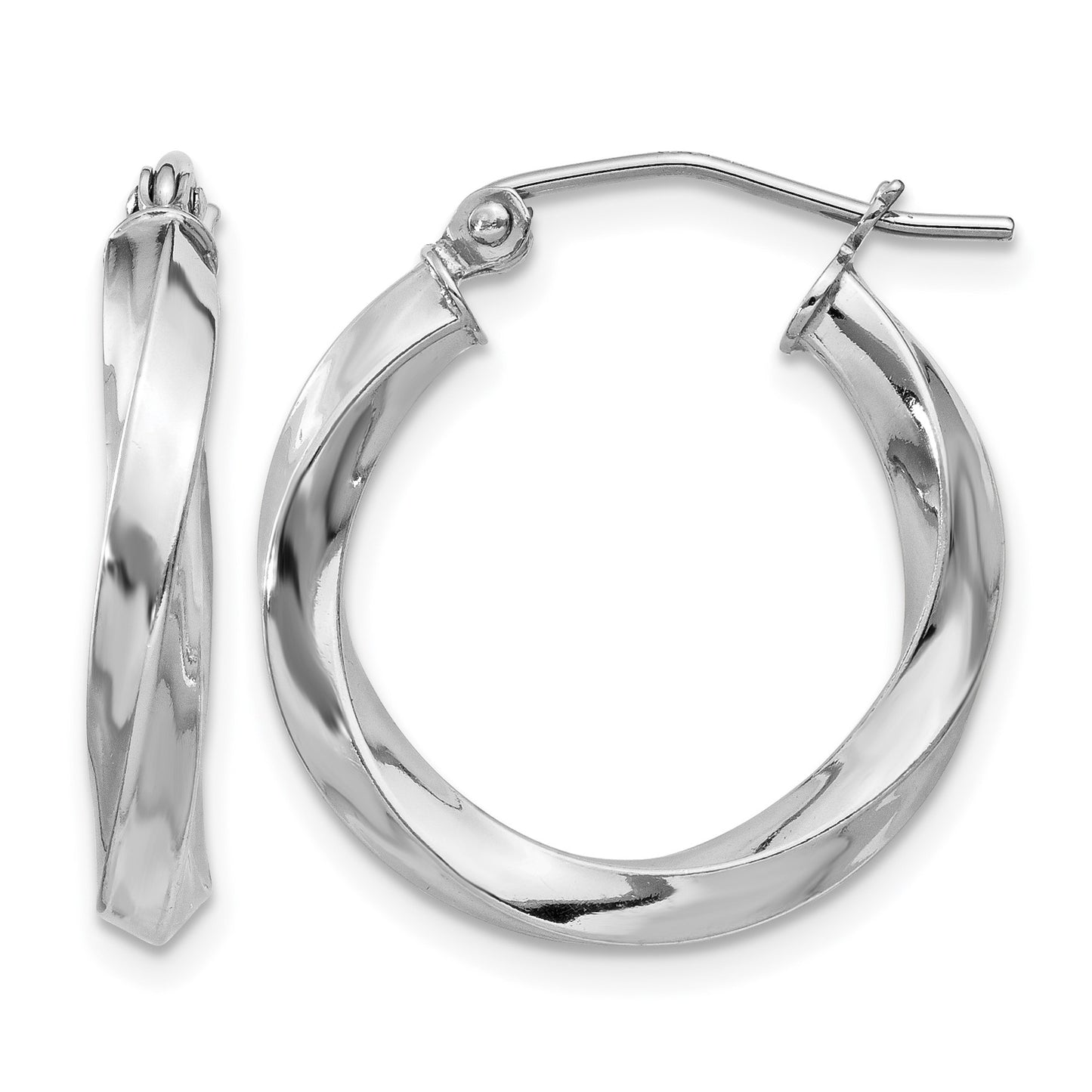 Sterling Silver Rhodium-plated 3x20mmTwisted Hoop Earrings